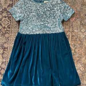 Mini Boden Teal and Silver Sequin Dress